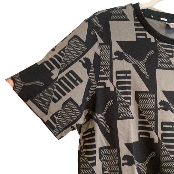 Puma Black Gray Power AOP All Over Print Logo Regular Fit T Shirt Size Medium - Picture 10 of 16